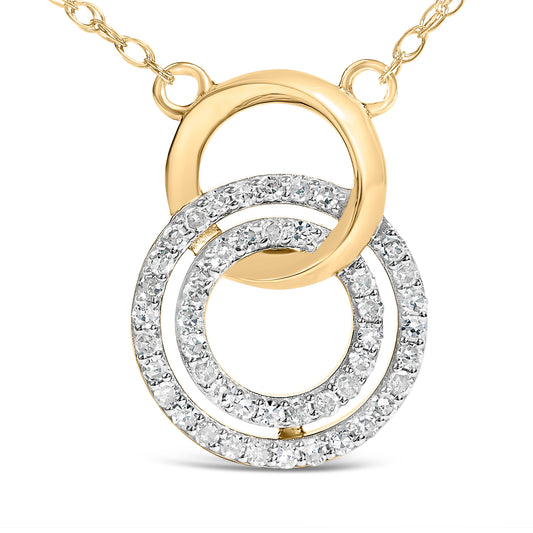 14K Yellow Gold Plated Sterling Silver 1/3 Cttw Diamond Interlocking Circles Necklace