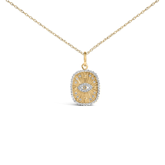 14K Yellow Gold Plated Sterling Silver 3/8 Cttw Diamond Evil Eye Pendant Necklace