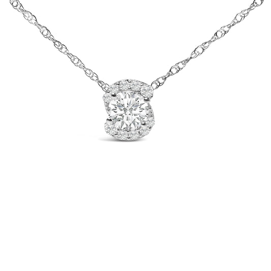 Collar con colgante de diamante redondo cultivado en laboratorio de plata de ley .925 de 1,0 Cttw, 18"