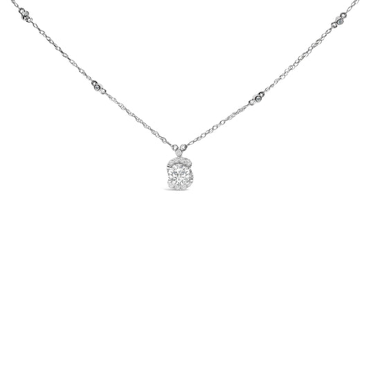 Collar con colgante de halo ovalado con diamante cultivado en laboratorio de 1,00 quilates en plata de ley con bisel