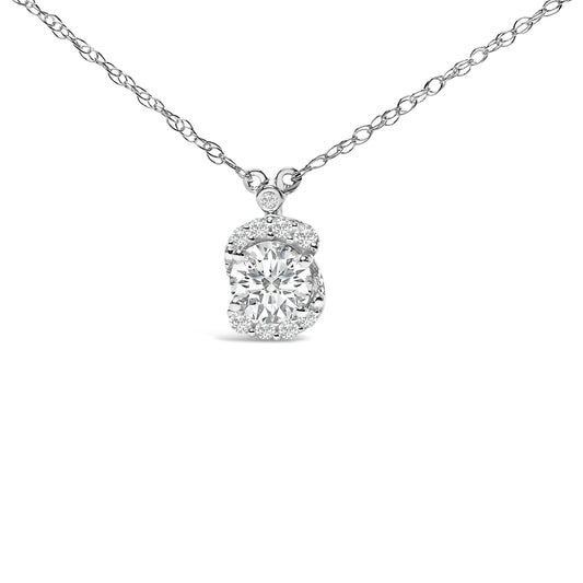 Collar con colgante de halo ovalado con diamante cultivado en laboratorio de 1,00 quilates en plata de ley con bisel