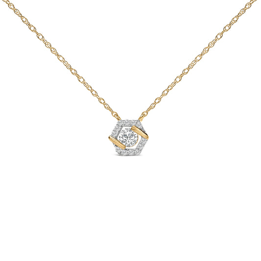 Collar con colgante tipo halo hexagonal de plata de ley chapada en oro amarillo de 14 quilates con diamantes cultivados en laboratorio de 3/8 quilates