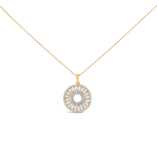 14K Yellow Gold Plated Sterling Silver 1 1/6 Cttw Diamond Sunburst Medallion Pendant Necklace