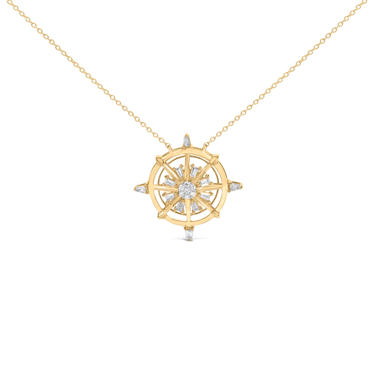 14K Yellow Gold Plated Sterling Silver 1/3 Cttw Diamond Compass Pendant Necklace