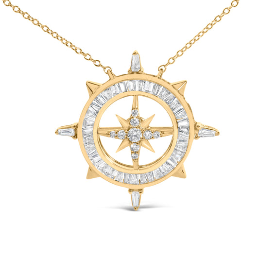 14K Yellow Gold Plated Sterling Silver 1.0 Cttw Diamond Compass Pendant Necklace - view 2