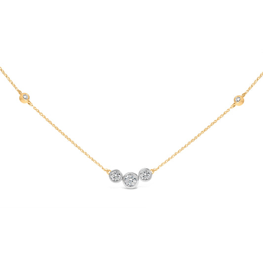 10K Yellow Gold Plated Sterling Silver 1.0 Cttw Lab Grown Diamond Bezel Station Necklace