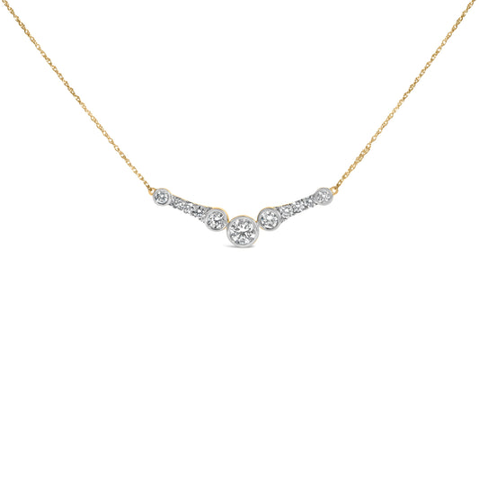 10K Yellow Gold Plated Sterling Silver 1 1/2 Cttw Lab Grown Diamond V Bar Necklace