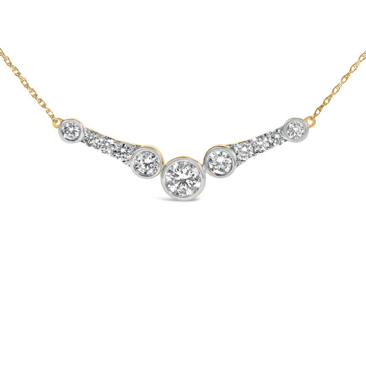 10K Yellow Gold Plated Sterling Silver 1 1/2 Cttw Lab Grown Diamond V Bar Necklace