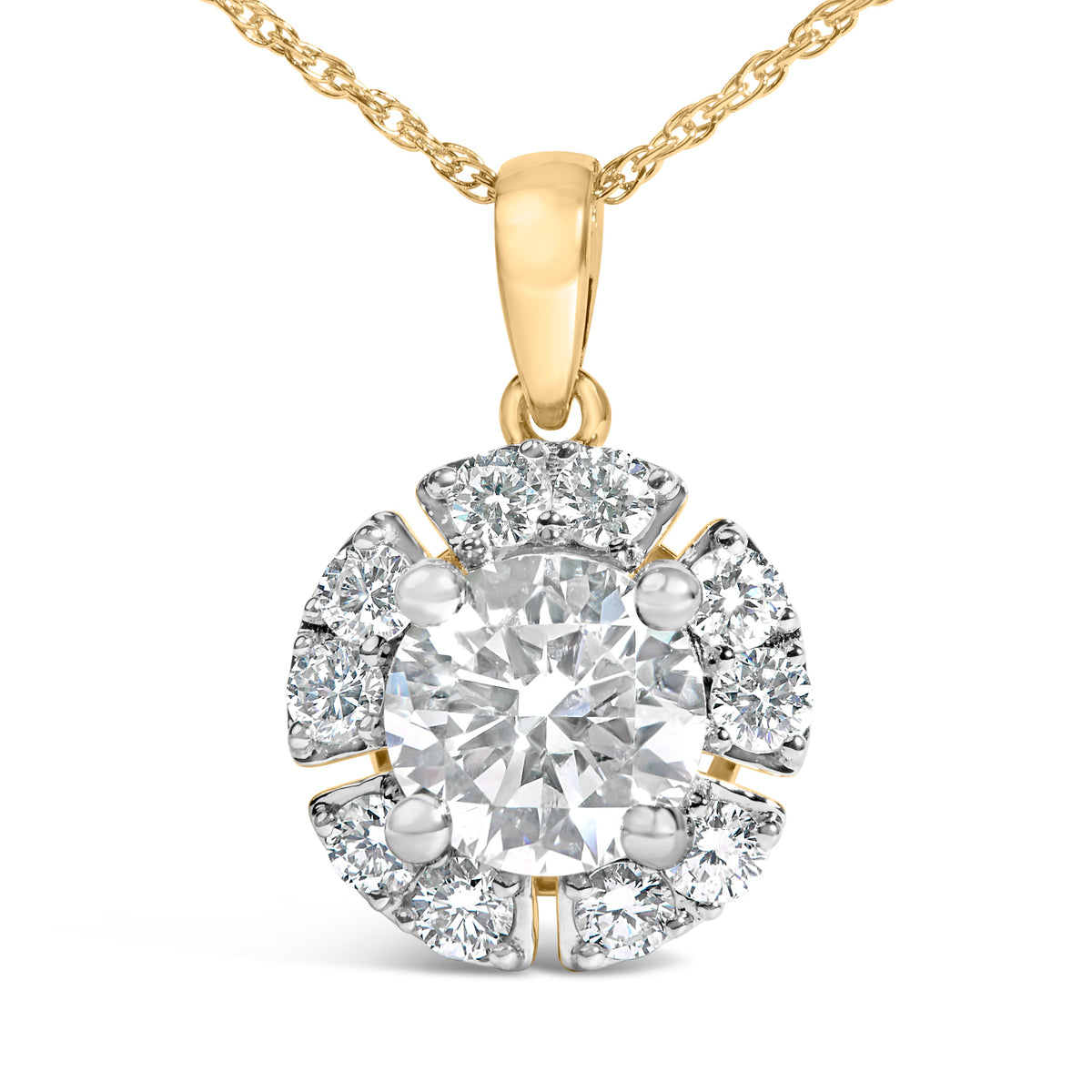 10K Yellow Gold Plated .925 Sterling Silver 2.0 Cttw Lab Grown Diamond Spoked Halo Pendant Necklace