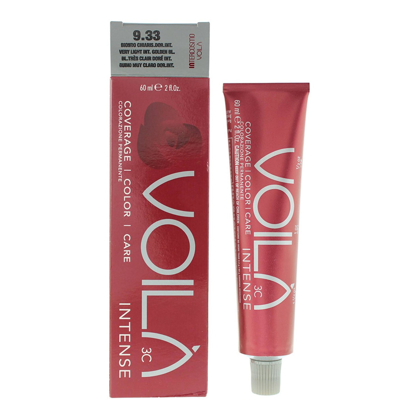 Intercosmo, Voila 3C Intense, Permanent Hair Dye, 9.33 Very Light Intense Golden Blonde, 60 ml