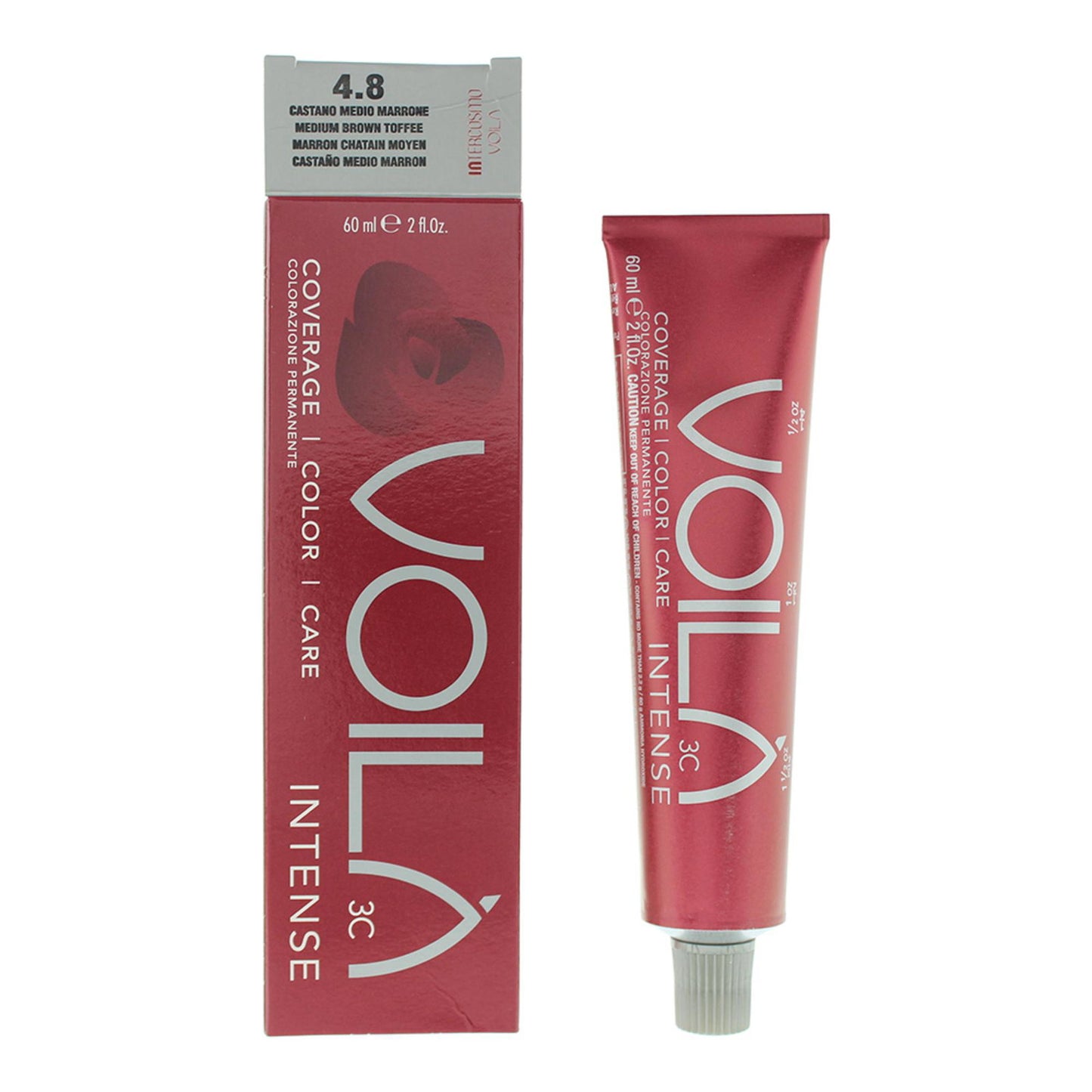 Intercosmo, Voila 3C Intense, Aqua, Permanent Hair Dye, 4.8 Medium Brown Toffee, 60 ml