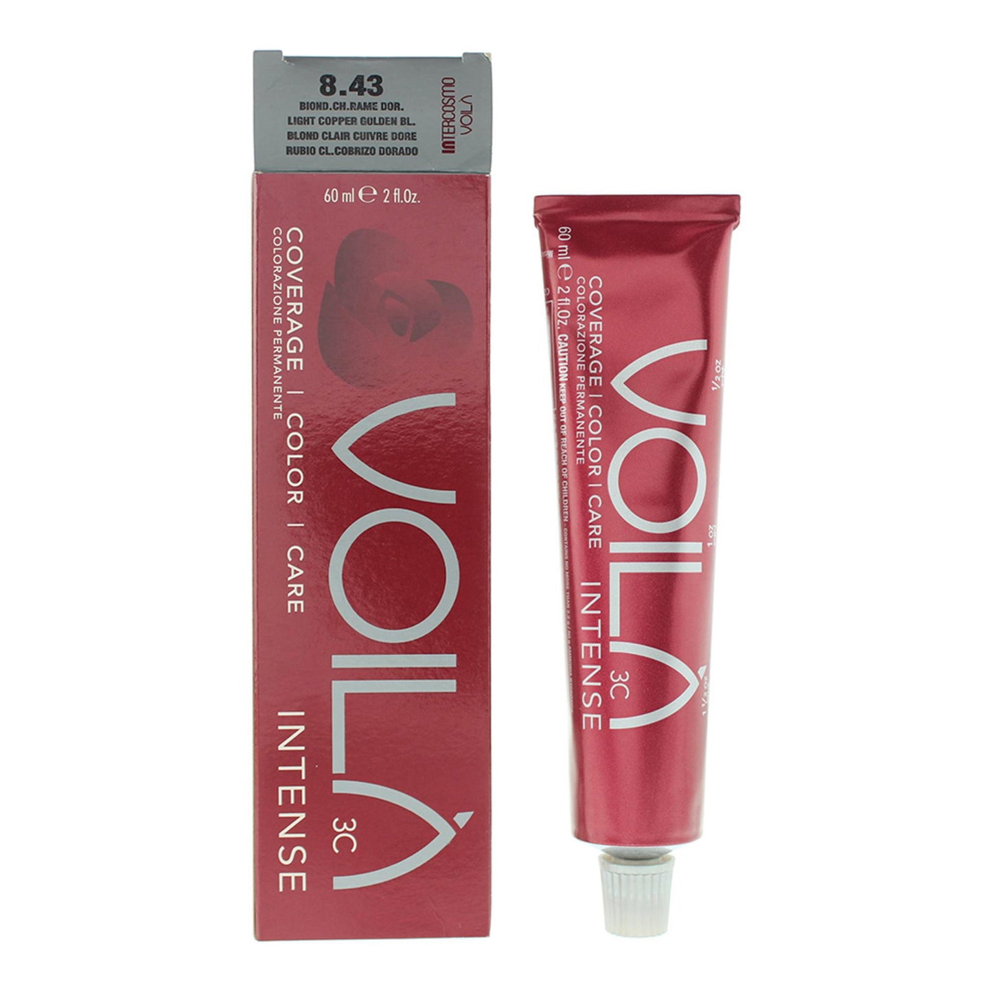 Intercosmo, Voila 3C Intense, Permanent Hair Dye, 8.43 Light Copper Golden Blonde, 60 ml