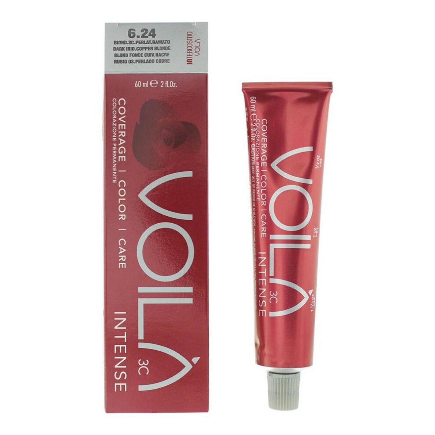 Intercosmo, Voila 3C Intense, Permanent Hair Dye, 6.24 Dark Iridescent Copper Blonde, 60 ml