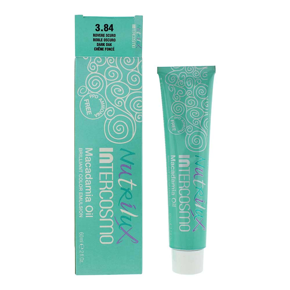 Intercosmo, Nutrilux, Macadamia Oil, Permanent Hair Dye, 3.84 Dark Oak, 60 ml