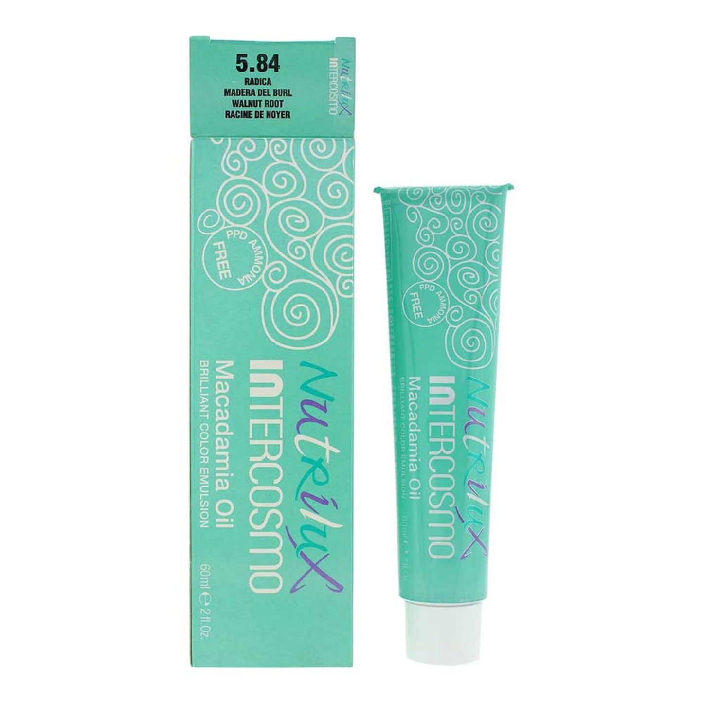 Intercosmo, Nutrilux, Macadamia Oil, Permanent Hair Dye, 5.84 Walnut Root, 60 ml