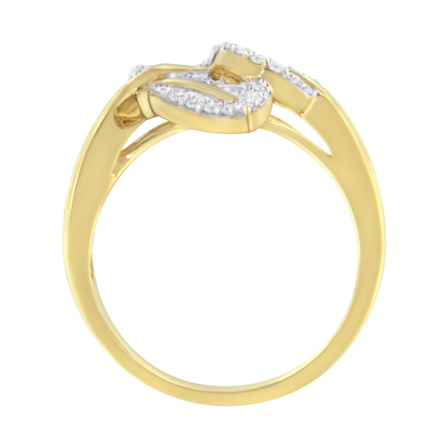 Anillo de oro amarillo y blanco de 10k con diamantes de talla baguette y redonda de 1/2 quilate (color I-J, claridad I1-I2) - Talla 7