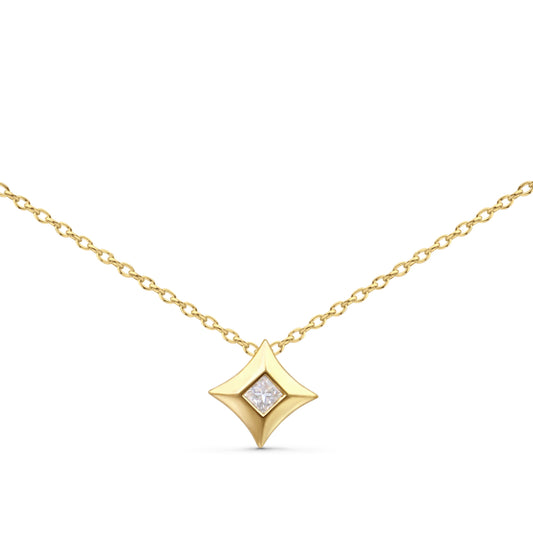 Collar con colgante solitario de oro amarillo de 10K, con forma de cometa, engaste de bisel y diamantes de talla princesa de 1/5 quilates
