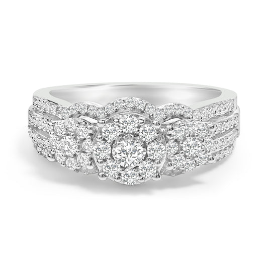 Anillo de compromiso de plata esterlina .925 con diamantes de 1.0 Cttw y conjunto de alianzas de boda soldadas