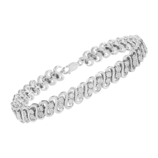 Pulsera de eslabones en S envueltos de plata de ley 925 con doble fila de diamantes de talla redonda de 0,25 quilates (color I-J, claridad I2-I3) - Talla 7,25"