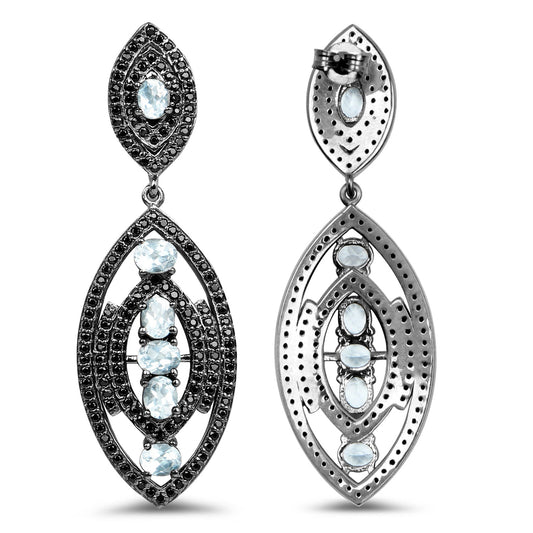Pendientes de plata esterlina .925 con topacio azul genuino y espinela negra de 8.80 quilates