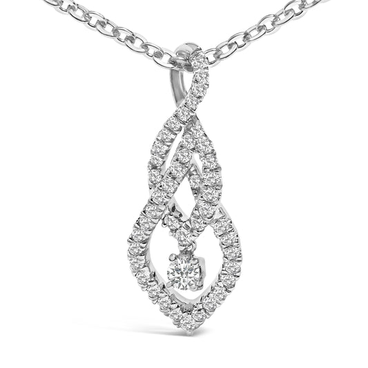 Collar con colgante de lágrima de remolino de diamantes de plata de ley de 1/3 Cttw