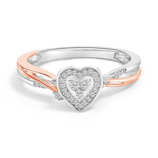 Anillo de plata de ley bañado en oro rosa de 14K con motivo de corazón y diamante de 1/10 Cttw