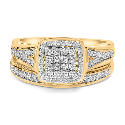 Conjunto de novia de clúster cuadrado de diamantes de 1/2 quilates de plata esterlina chapada en oro amarillo de 14K