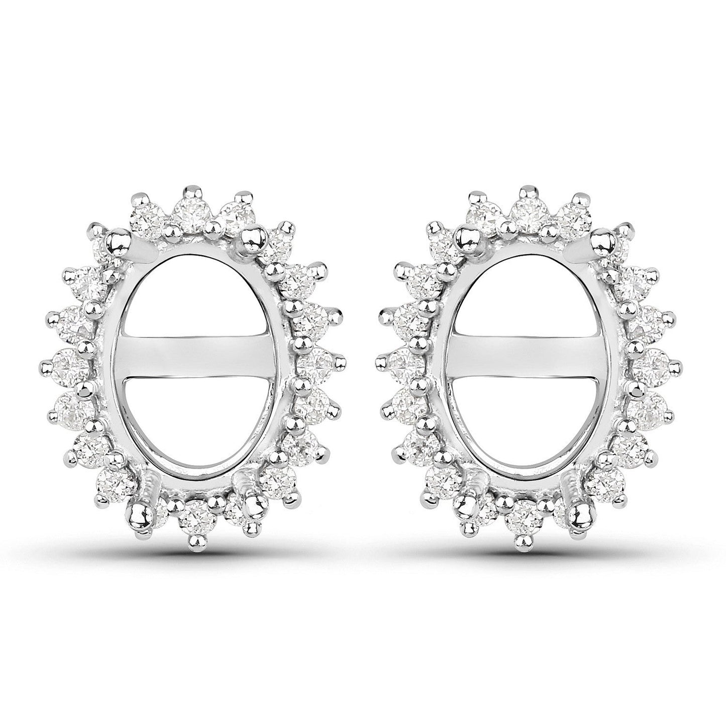 Pendientes de semimontura de oro blanco de 14K con diamante blanco auténtico de 0,26 quilates - para gemas ovaladas de 8x6 mm