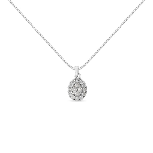 Collar con colgante ovalado de plata de ley .925 con diamantes de 1 1/2 quilates (color I-J, claridad I2-I3) - 45,72 cm