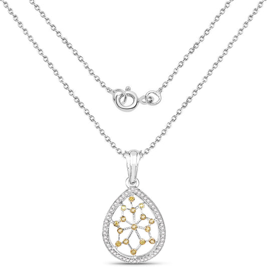 Colgante de plata de ley .925 con diamante blanco genuino de 0,45 quilates y diamante amarillo