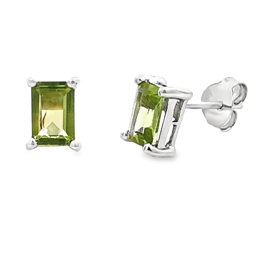 Pendientes de tuerca de peridoto natural de 1,05 ct, oro blanco de 10 kt