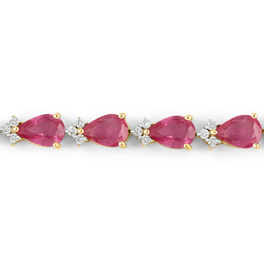 Pulsera de oro amarillo de 14 quilates con rubí genuino de 9,33 quilates y diamantes blancos