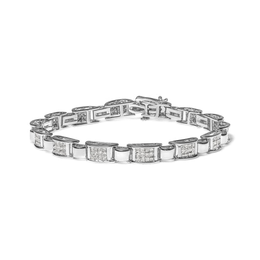 Pulsera de eslabones con diamantes invisibles engastados en oro blanco de 14 quilates de 2,00 quilates talla princesa (color H-I, claridad SI2-I1) - 7"