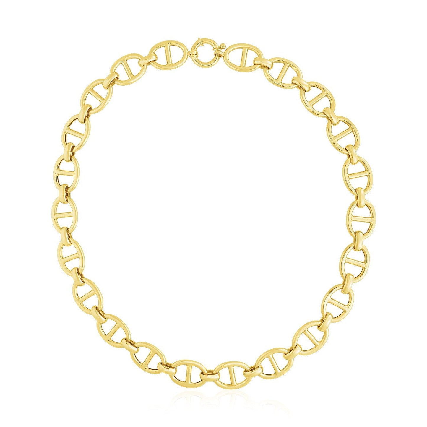 Cadena de eslabones marineros ovalados de oro amarillo de 14k de alto pulido (13.8 mm)