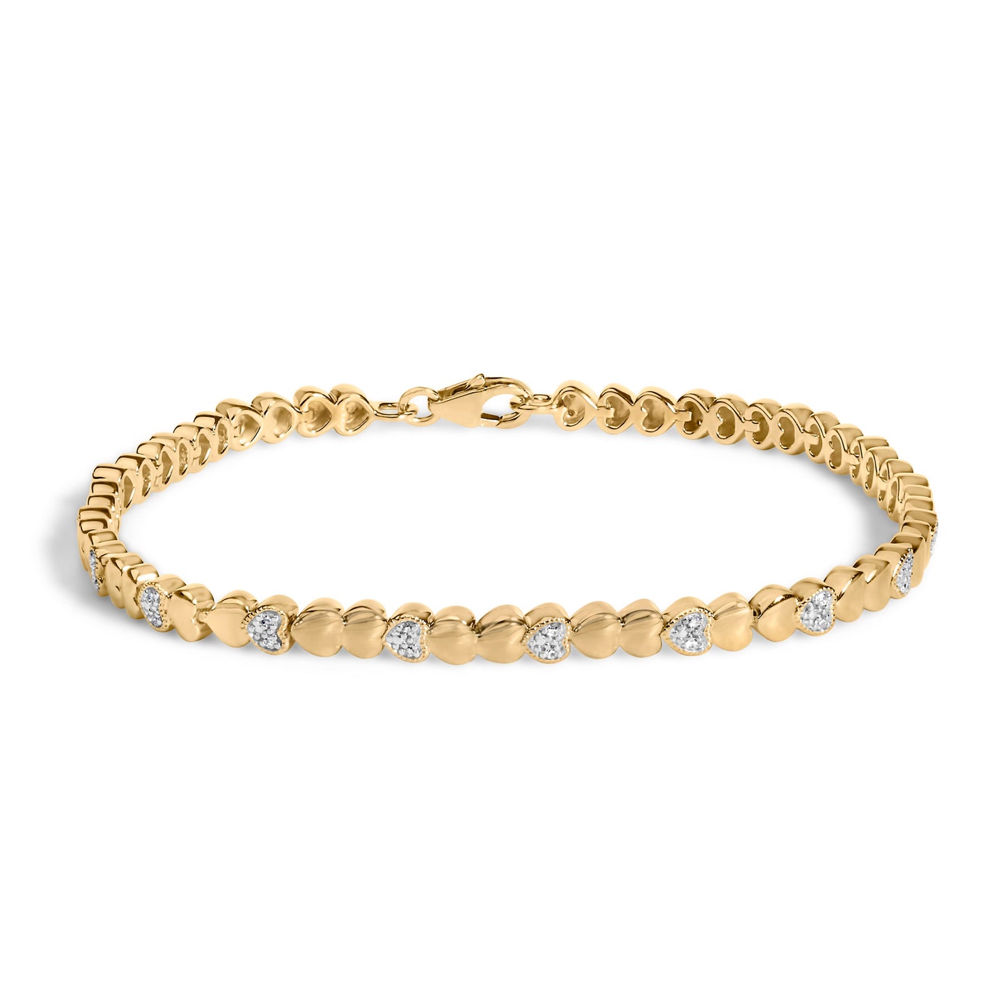 Gold Vermeil .925 Sterling Silver 1/7 Cttw Diamond Puff Heart Bangle Bracelet