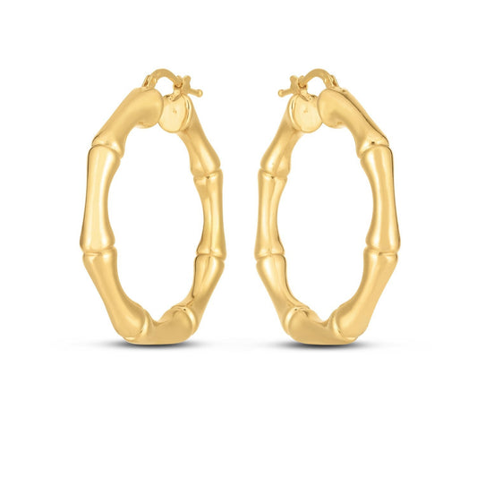 14k Yellow Gold Large Bamboo Hoops - view 2