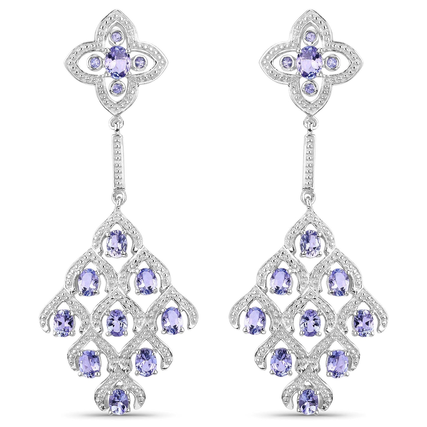 Pendientes de Plata de Ley .925 con Tanzanita Genuina de 3.90 Quilates y Topacio Blanco