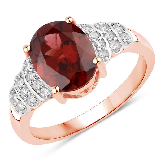 Anillo de oro rosa de 14 quilates con rodolita genuina de 2,87 quilates y diamantes blancos