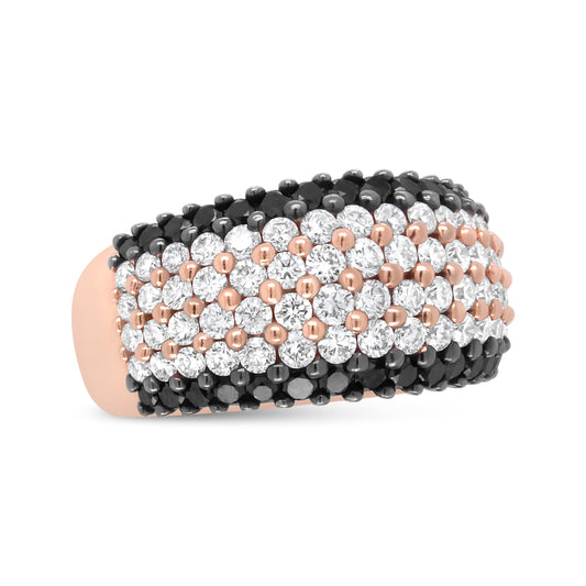 Anillo de banda de 6 filas con diamantes blancos y negros de 2 1/5 Cttw de oro rosa de 18 quilates (color F-G y negro, claridad VS1-VS2) - Talla 7