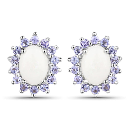 2.44 Carat Genuine Opal and Tanzanite .925 Sterling Silver Earrings