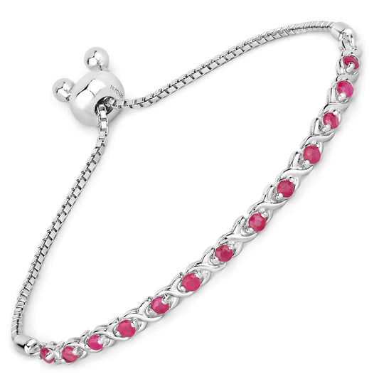 Pulsera de Plata de Ley .925 con Rubí Genuino de 0.88 Quilates