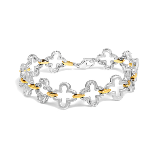 Pulsera de tenis de moda de plata de ley de dos tonos .925 con diamantes redondos naturales de 1/10 Cttw (Color I-J, Claridad I1-I2) - 7"