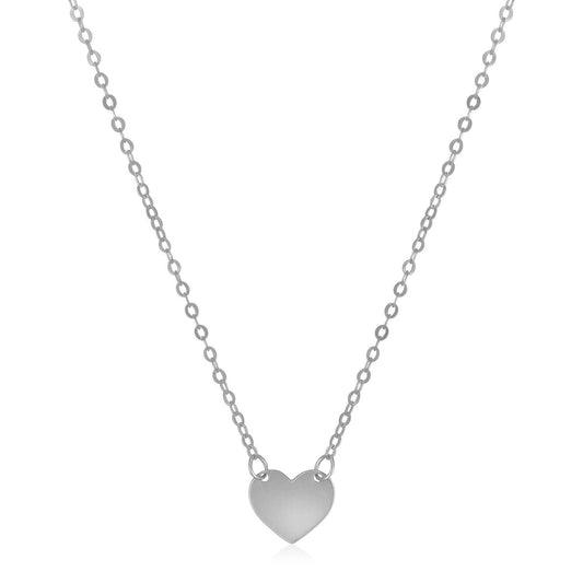 Collar mini corazón pulido de oro blanco de 14k
