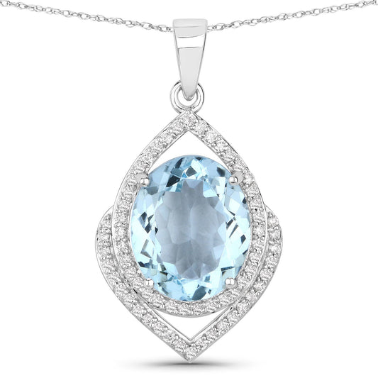 Colgante de oro blanco de 14K con aguamarina genuina de 3.82 quilates y diamantes blancos