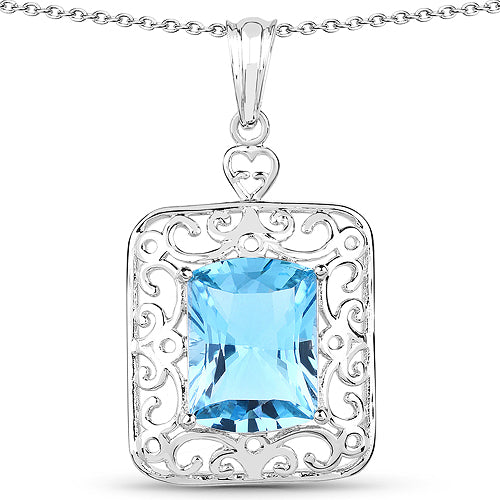 Colgante de plata de ley .925 con topacio azul suizo auténtico de 10.63 quilates