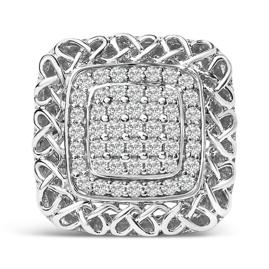 Anillo de cóctel de nudo celta de plata de ley con diamantes de 1,0 Cttw