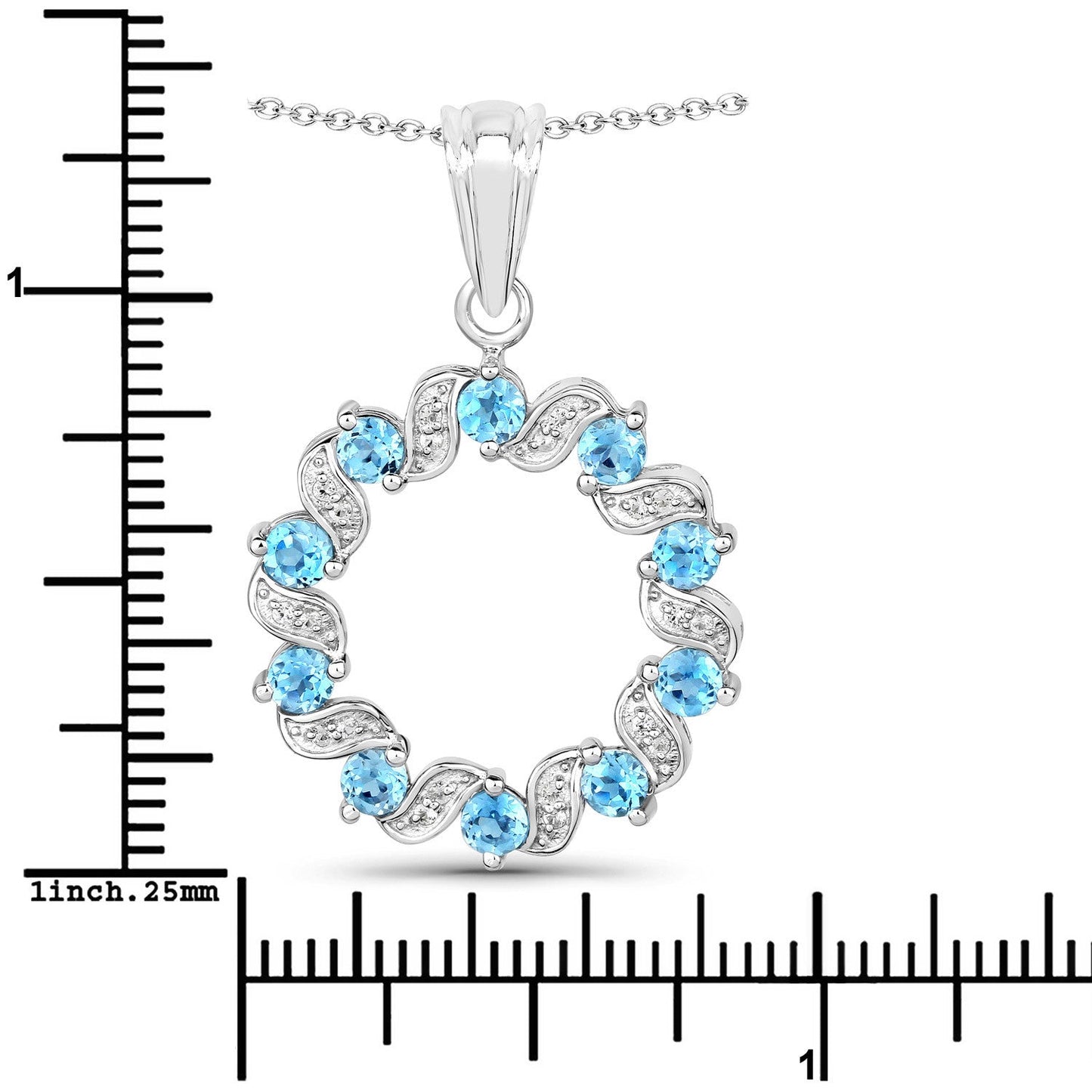 Colgante de plata de ley .925 con topacio azul suizo auténtico y topacio blanco de 1,30 quilates