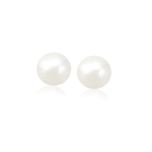 Pendientes de perlas cultivadas de agua dulce blancas de oro amarillo de 14 quilates (8,0 mm)