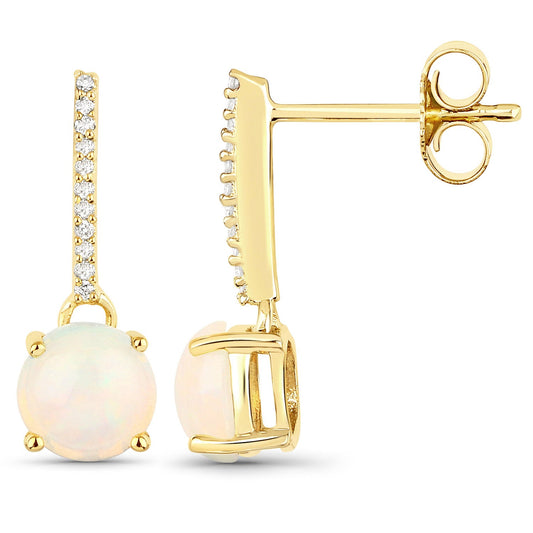 1.06 Carat Genuine Ethiopian Opal and White Diamond 10K Yellow Gold Earrings - view 2