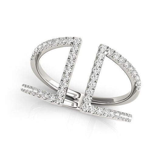 Anillo de oro blanco de 14 quilates de doble banda abierta con diamantes (1/2 quilate en total)